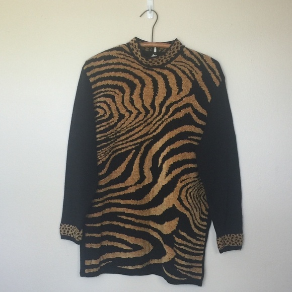 CACHÉ Black & Golden Chenille Animal Print Sweater - Picture 1 of 6